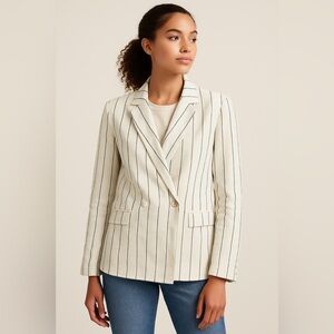 GAP Women’s Striped Linen Blend Blazer Size 0 White with Navy Pinstripes